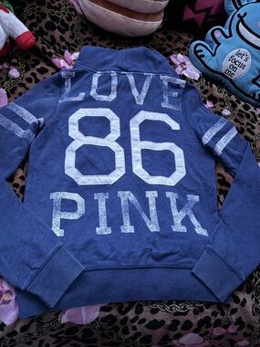 PINK Victoria's Secret Blue 'LOVE 86 PINK' Hooded Sweatshirt